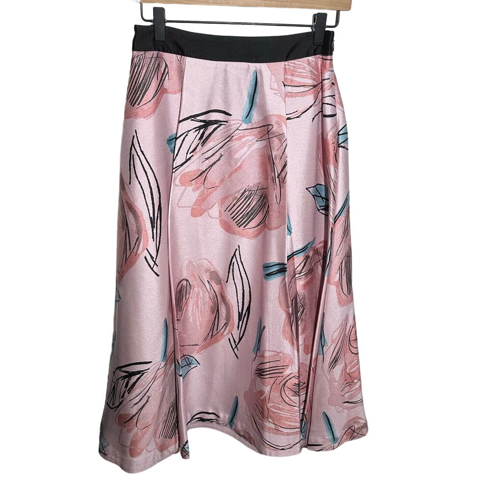LK Bennett Women's Sarvi Rose Pink Printed Skirt Pockets Size 4 Valentine's Day - Picture 2 of 12